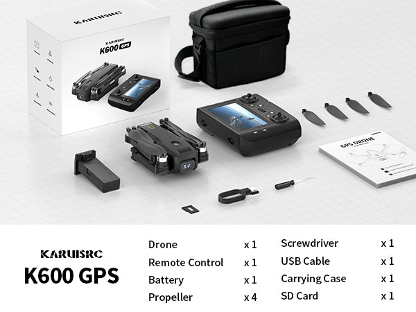 K600 GPS Drone with Camera, 4.5 Inch LCD Screen RC, 8G SD Card with GPS Drone, Auto Return Follow Me, Modular battery, Handbag GPS Drone under 250g