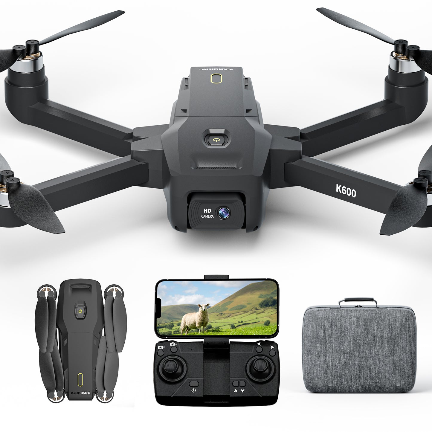 K600 Drone with 2 Camera 1080P,90°Adjust Lens Upgrade Brushless Drones with Auto Hold,APP VR FPV Professional Drone with 1800mah Modular Battery for long time,Gesture Control,Carrying Case