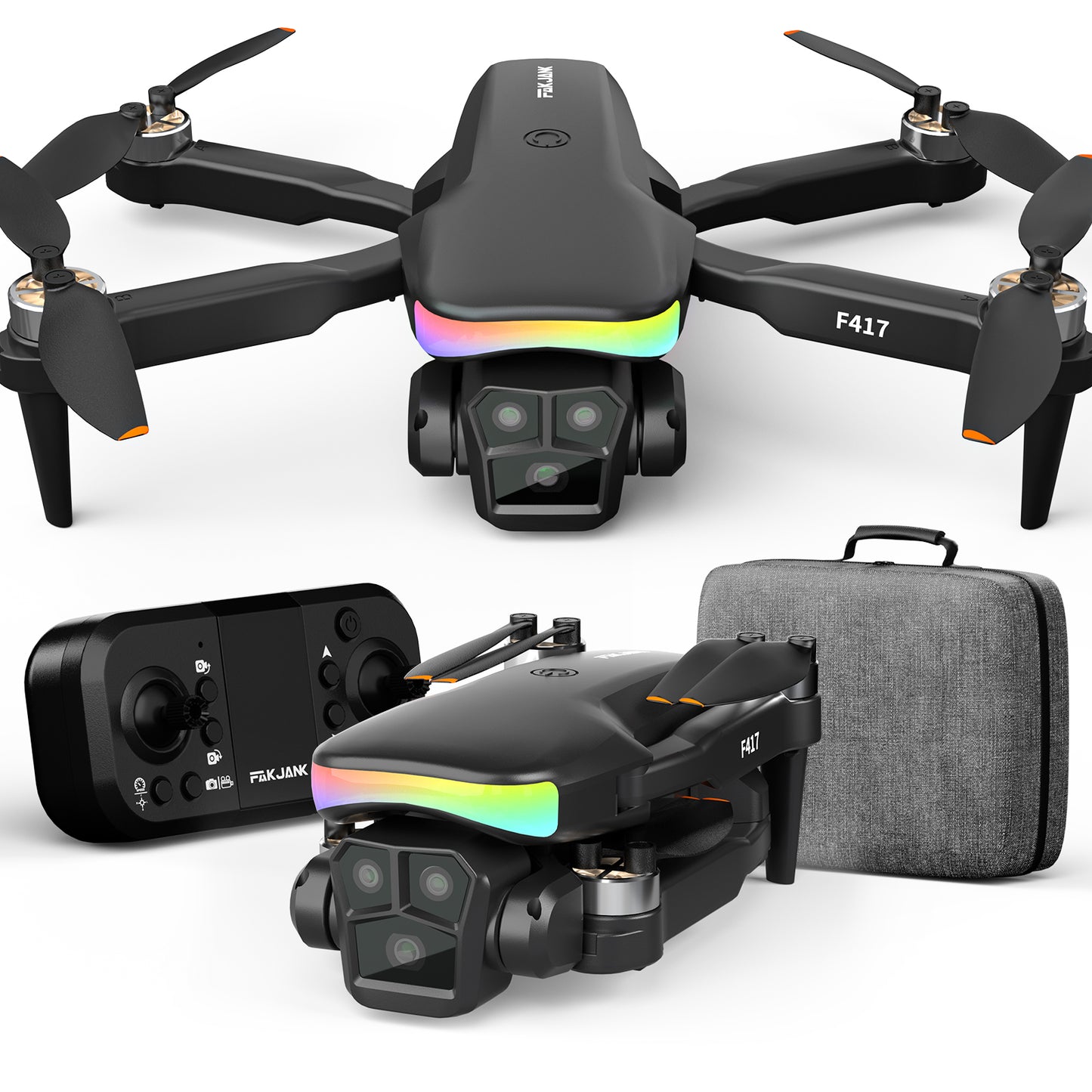 F417 Drone with Camera 1080P for Beginners and Adults,RGB LED Light 90°Electric Adjustable Lens,FPV Drone Mini RC Quadcopter with Live Video Camera,360° Flip,One Key Take Off/Land,Carry Case