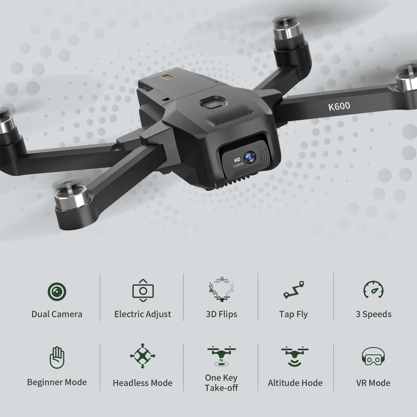 K600 Drone with 2 Camera 1080P,90°Adjust Lens Upgrade Brushless Drones with Auto Hold,APP VR FPV Professional Drone with 1800mah Modular Battery for long time,Gesture Control,Carrying Case