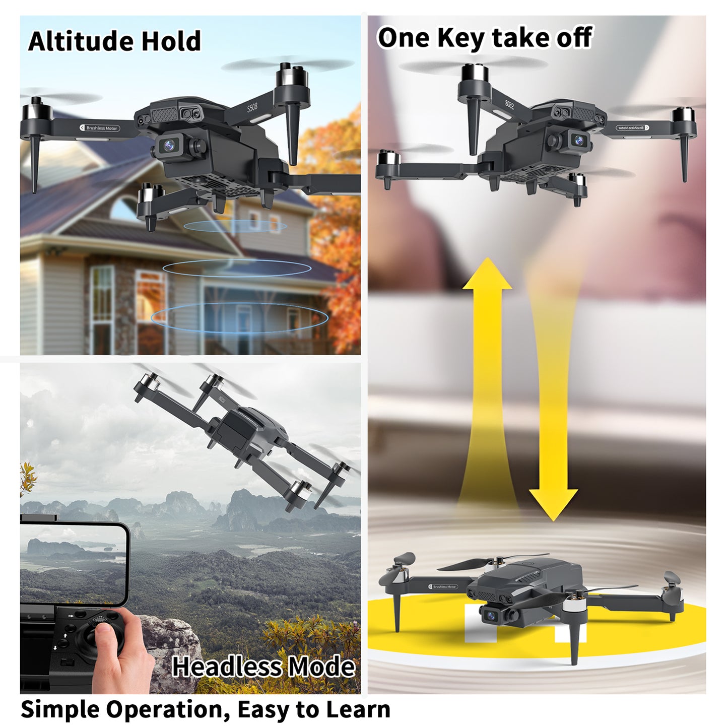 S508 Mini Drone with Camera 90°adjust, Remote Control Helicopter for Beginners, FPV RC Quadcopter with 720P Live Video Camera, Foldable Drone with Upgrade Altitude Hold, Gravity Control, Carry Case