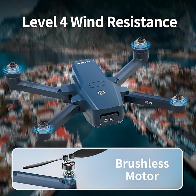 F415 Brushless Motor Drones with 2 Cameras 40KM/h MAX Wind Resistance Class 4 for Adults Drone 5GHz WIFI FPV with HD Camera Quadricopter RC for Beginners 2 Batteries 30 Minutes